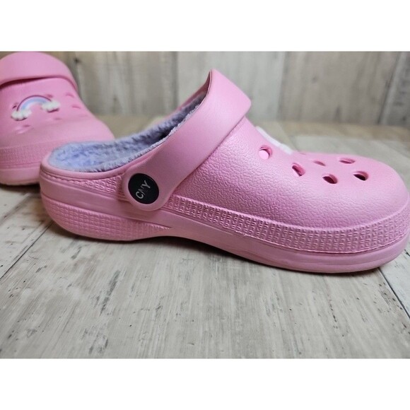 Capelli New York Kids Clogs Pink with Rainbow Charm Fuzzy Lined Size 12/13 Girls - Picture 2 of 7